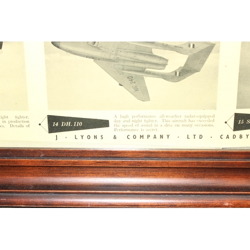 731 - Framed print of Lyon's Tea Chart of World Famous De Haviland Aircraft, approx 68cm x 56cm