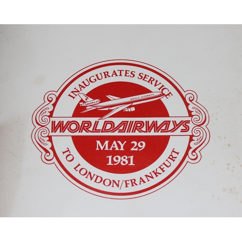 732 - Qty of airways ephemera and items to incl World Airways Inaugurates Service to London/Frankfurt May ... 