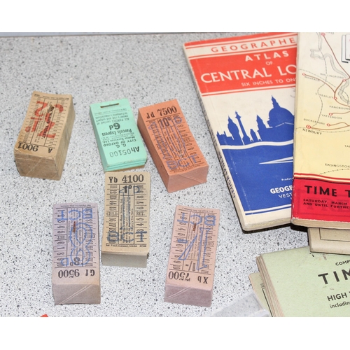 733 - London Transport bus destination & number blinds (2), transfer, lookout arm plate bus tickets, timet... 