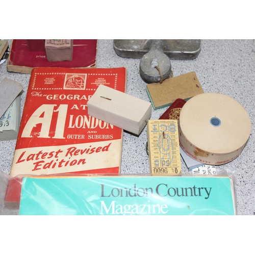 733 - London Transport bus destination & number blinds (2), transfer, lookout arm plate bus tickets, timet... 