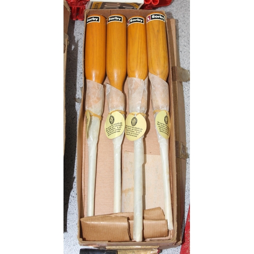 811 - Qty of new old stock to incl Sorby and Kangaroo Brand chisels, wall plugs, fuses etc