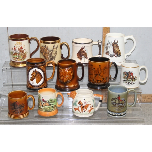 1795 - Qty of ornamental mugs, mostly featuring horses to incl Sylvac and Lord Nelson Pottery