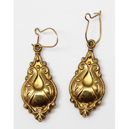 2433 - A pair of Victorian style 9ct gold earrings, seemingly unmarked but XRF, confirmed, approx 1.84g gro... 