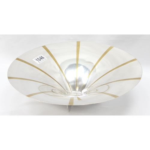 1046 - An unusual Art Deco style silver plated WMF Ikora bowl with gold plated design, approx 35cm in diame... 