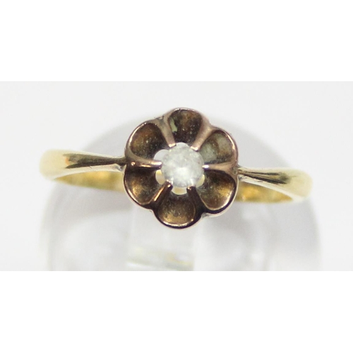 2037 - A vintage 18ct gold solitaire white stone floral set ring, approx size L, approx 2.28g gross