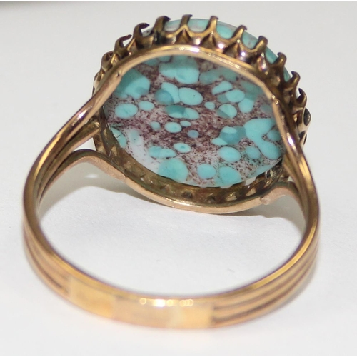 2040 - A vintage 14ct gold dress ring with turquoise stone, seemingly unmarked but XRF tests as 14ct gold, ... 