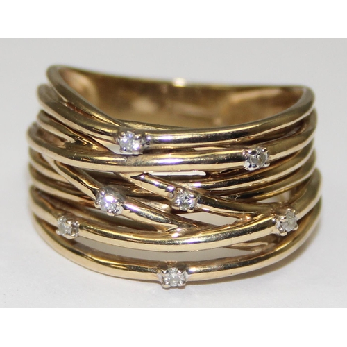 2042 - An unusual retro style 9ct gold woven basket ring set with small diamonds, full English hallmarks, a... 