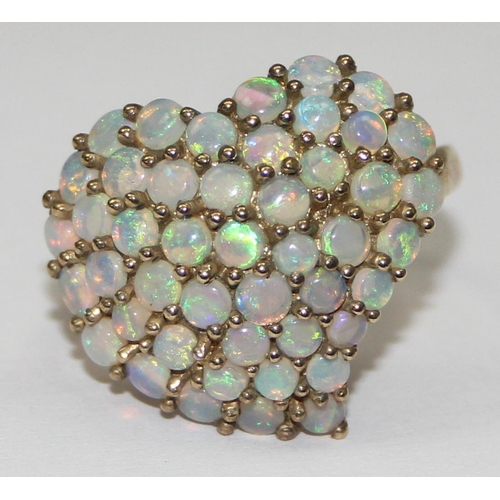 2052 - A 9ct gold opal cluster ring formed as a stylised heart, full English hallmarks, approx size U, appr... 