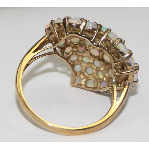 2052 - A 9ct gold opal cluster ring formed as a stylised heart, full English hallmarks, approx size U, appr... 