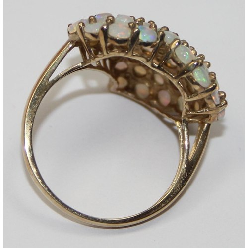 2052 - A 9ct gold opal cluster ring formed as a stylised heart, full English hallmarks, approx size U, appr... 