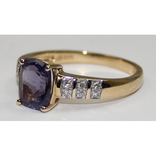 2095 - A 9ct gold amethyst and diamond ring, full English hallmarks, approx size U, approx 3.25g gross