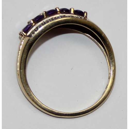 2096 - A retro style 9ct gold amethyst and diamond ring, full English hallmarks, approx size T, approx 2.71... 