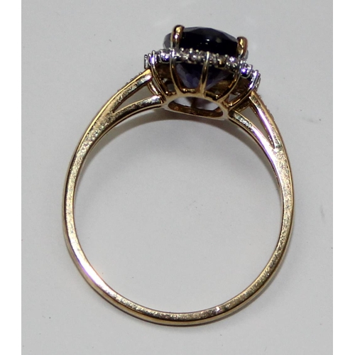 2097 - An antique style 9ct gold amethyst and diamond ring, full English hallmarks, approx size T, approx 2... 