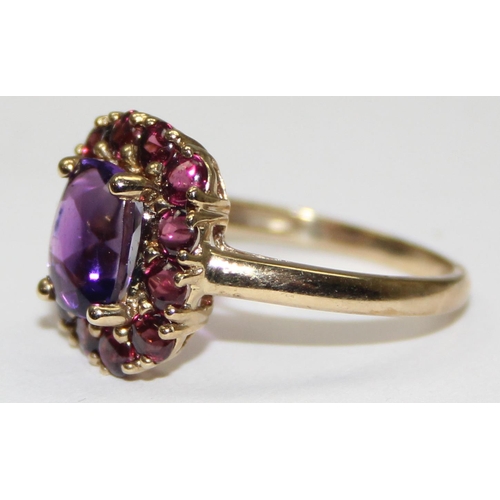 2098 - A Georgian style 9ct gold & amethyst, full English hallmarks, approx size T, approx 3.72g gross