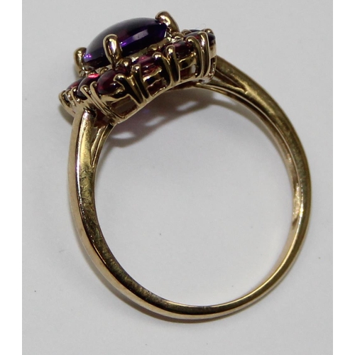 2098 - A Georgian style 9ct gold & amethyst, full English hallmarks, approx size T, approx 3.72g gross