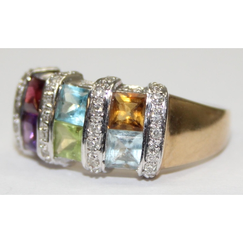 2117 - A 9ct gold Art Deco style multi-coloured stone and diamond cocktail ring, full English hallmarks, ap... 