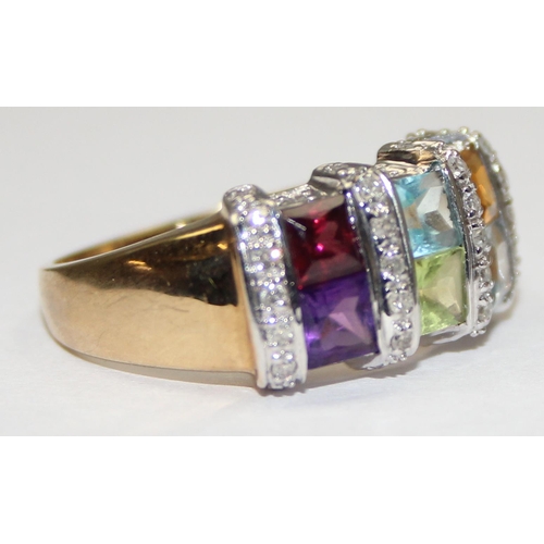 2117 - A 9ct gold Art Deco style multi-coloured stone and diamond cocktail ring, full English hallmarks, ap... 