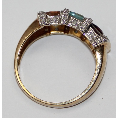 2117 - A 9ct gold Art Deco style multi-coloured stone and diamond cocktail ring, full English hallmarks, ap... 