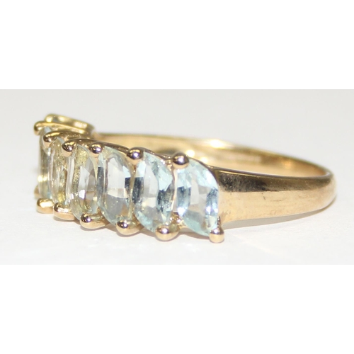 2121 - A 9ct gold retro style dress ring set with 7 white stones, full English hallmarks, approx size U, ap... 