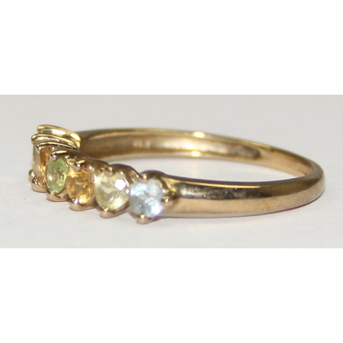 2126 - A 9ct gold dress ring set with 7 pale multi-coloured stones, full English hallmarks, approx size S, ... 