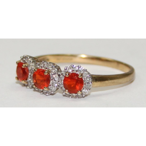 2131 - A 9ct gold 3 stone ring set with small diamonds, full English hallmarks, approx size T, approx 2.31g... 