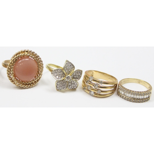 2145 - 7 assorted 925 silver gilt rings, various designs and stones, sizes ranging from S-V inclusive