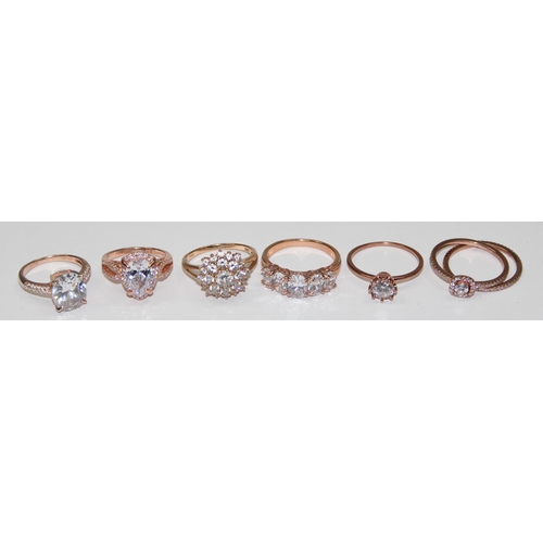 2146 - 7 assorted 925 silver gilt rings, various designs and but mostly white stones, sizes ranging from O-... 