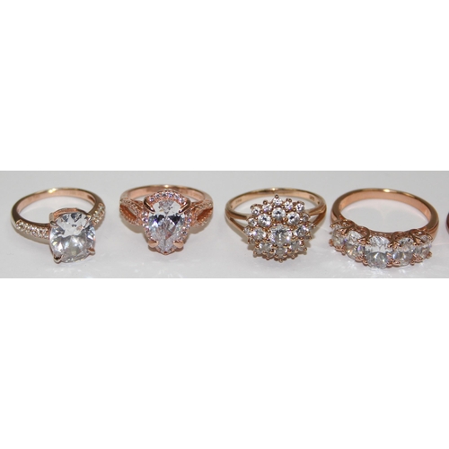 2146 - 7 assorted 925 silver gilt rings, various designs and but mostly white stones, sizes ranging from O-... 