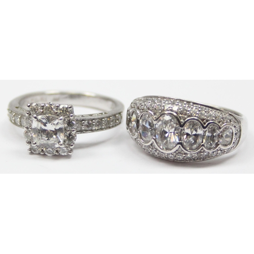 2150 - 4 assorted 925 silver dress rings, various designs but mainly with large white stones, all approx si... 