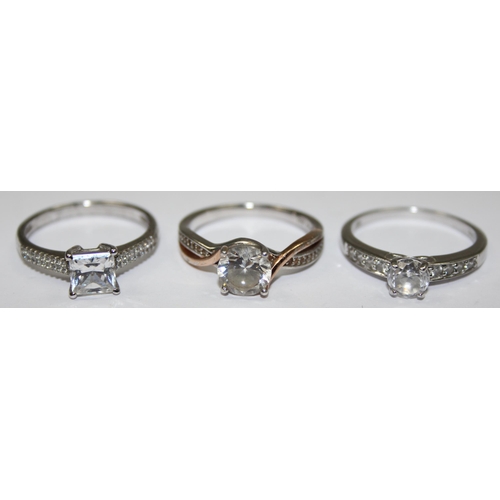 2152 - 3 assorted 925 silver dress rings, various designs but mainly with large white stones, all approx si... 