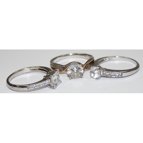 2152 - 3 assorted 925 silver dress rings, various designs but mainly with large white stones, all approx si... 