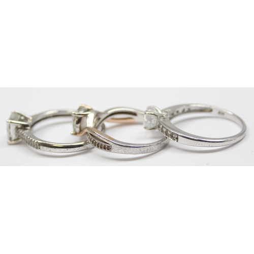 2152 - 3 assorted 925 silver dress rings, various designs but mainly with large white stones, all approx si... 