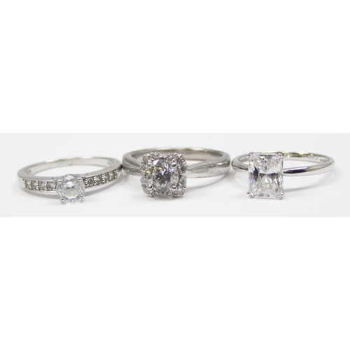 2153 - 3 assorted 925 silver dress rings, various designs but mainly with large white stones, all approx si... 