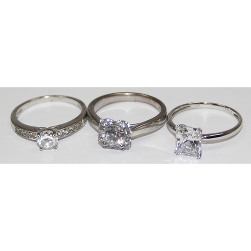 2153 - 3 assorted 925 silver dress rings, various designs but mainly with large white stones, all approx si... 