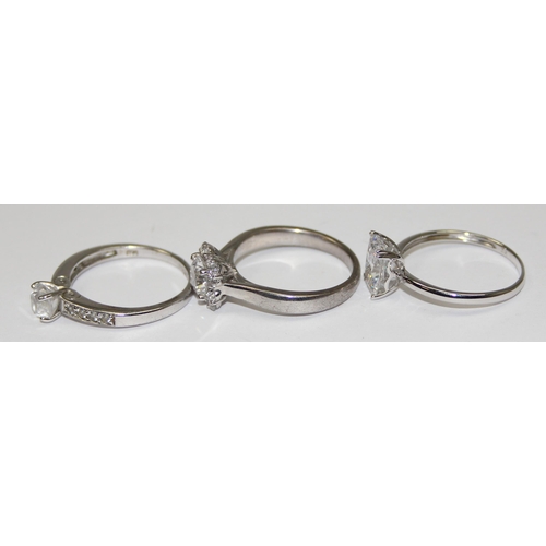 2153 - 3 assorted 925 silver dress rings, various designs but mainly with large white stones, all approx si... 