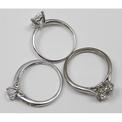 2153 - 3 assorted 925 silver dress rings, various designs but mainly with large white stones, all approx si... 