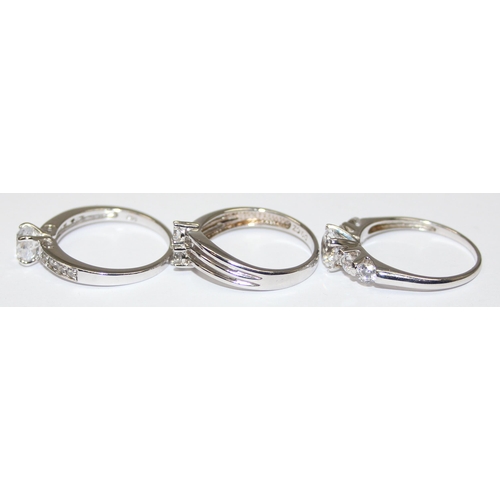 2154 - 3 assorted 925 silver dress rings, various designs but mainly with white stones, all approx size T