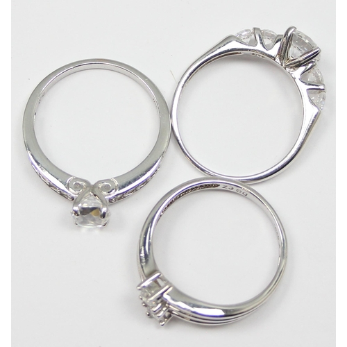 2154 - 3 assorted 925 silver dress rings, various designs but mainly with white stones, all approx size T