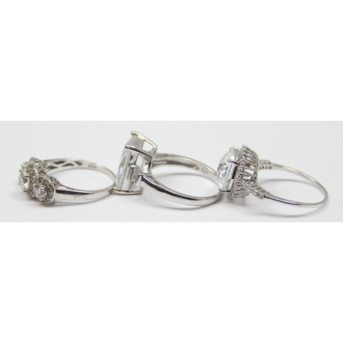 2156 - 3 assorted 925 silver dress rings, various designs but mainly with large white stones, all approx si... 