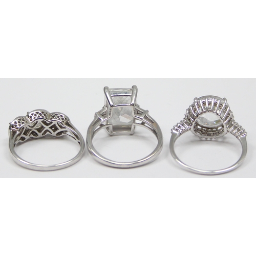 2156 - 3 assorted 925 silver dress rings, various designs but mainly with large white stones, all approx si... 