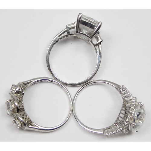 2156 - 3 assorted 925 silver dress rings, various designs but mainly with large white stones, all approx si... 