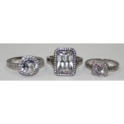 2157 - 3 assorted 925 silver dress rings, various designs but mainly with large white stones, all approx si... 