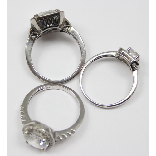 2157 - 3 assorted 925 silver dress rings, various designs but mainly with large white stones, all approx si... 