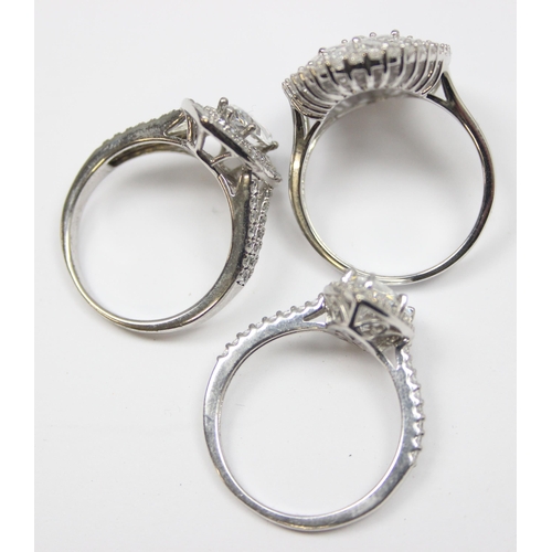 2158 - 3 assorted 925 silver dress rings, various designs but mainly with large white stones, all approx si... 