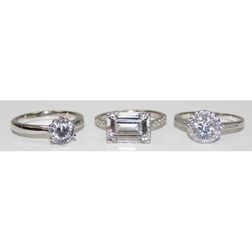 2159 - 3 assorted 925 silver dress rings, various designs but mainly with large white stones, all approx si... 