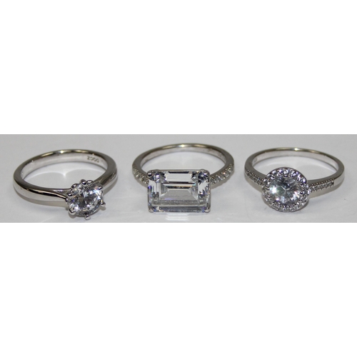 2159 - 3 assorted 925 silver dress rings, various designs but mainly with large white stones, all approx si... 