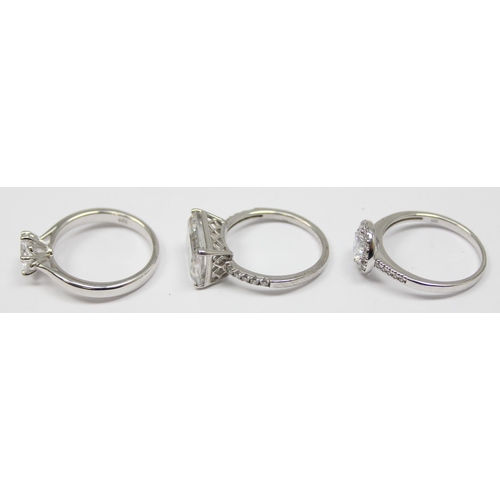 2159 - 3 assorted 925 silver dress rings, various designs but mainly with large white stones, all approx si... 