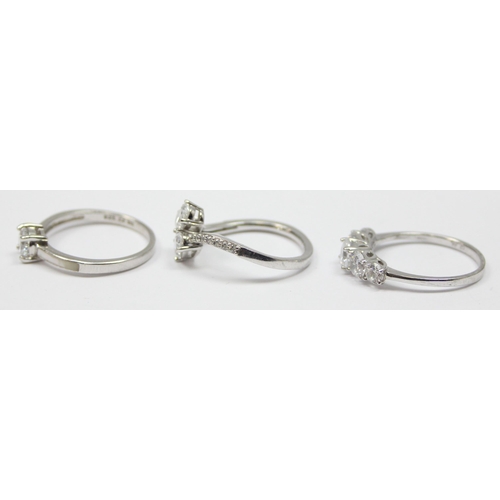 2161 - 3 assorted 925 silver dress rings, various designs but mainly with large white stones, all approx si... 