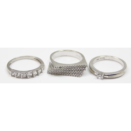 2167 - 6 assorted 925 silver dress rings, mainly white stones in various designs, all approx size T