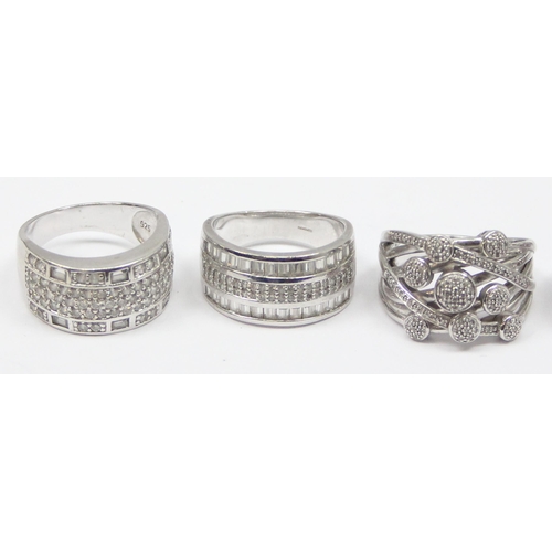 2169 - 5 assorted 925 silver dress rings, mainly white stones in various designs, all approx size T